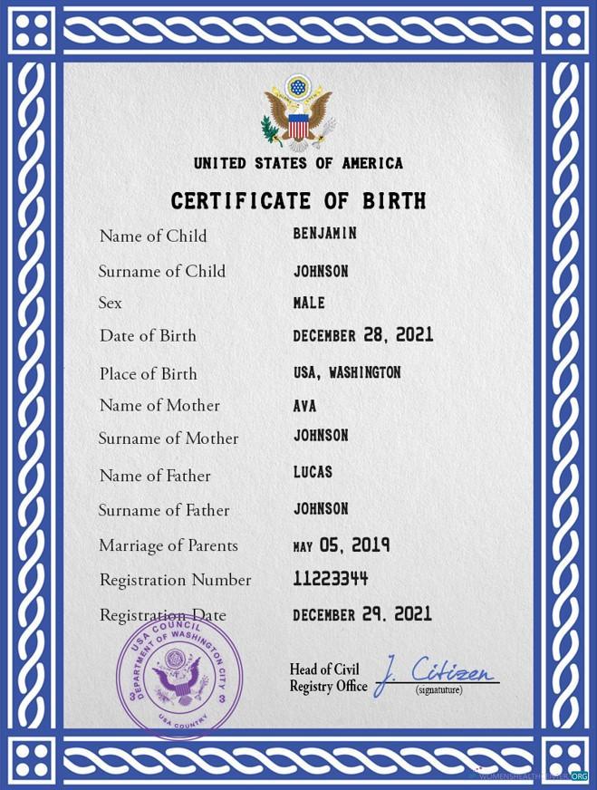 Download USA vital record birth certificate PSD template Photoshop template